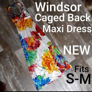 Windsor Satin Floral Maxi Dress W/ Caged Back / Open Back Size 7/8 Small Medium